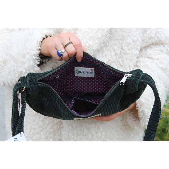 Bobby Corduroy Bottle Green Half Moon Crescent Bag